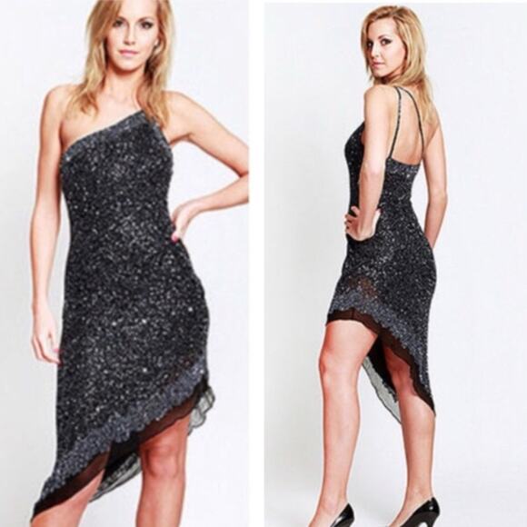 Vintage Scala Y2K Blue Beaded One Shoulder Asymmetrical Fairycore Dress Medium - Picture 1 of 14